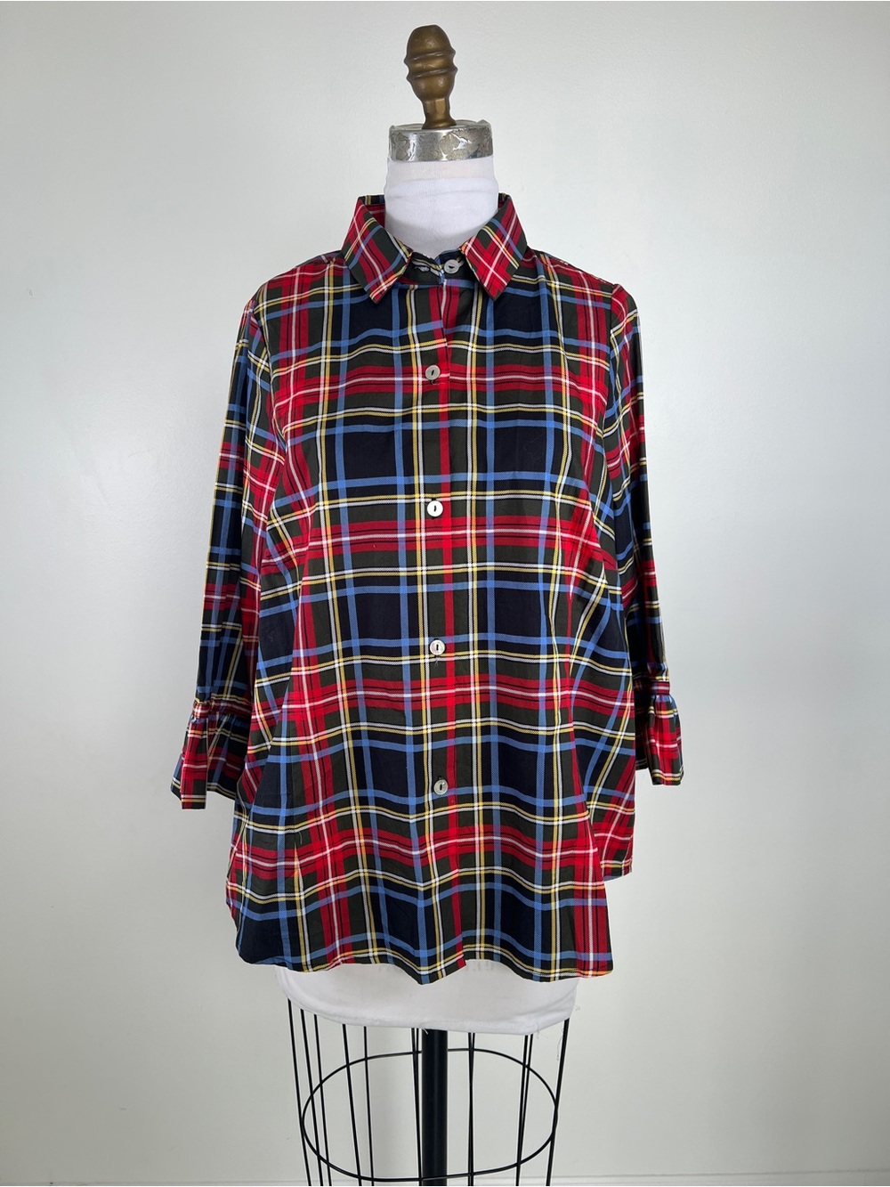 NWT! Gretchen Scott Long Sleeve Plaid Top Size XL